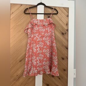 Floral Coral Sundress with Ruffle Detail